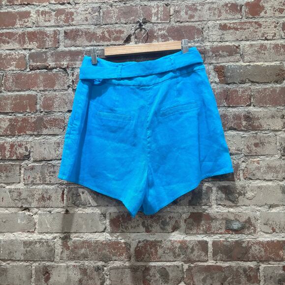 VERONICA BEARD Makayla Belted Linen Shorts Turquoise Blue Size 6 - Picture 10 of 10